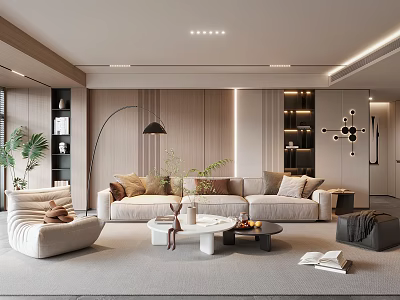 Contemporary Living Room Interior With Sectional Sofa Coffee Tables And Floor Lamp 3d model