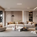 Contemporary Living Room Interior With Sectional Sofa Coffee Tables And Floor Lamp