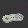 Retro Wired Game Controller With White Design And Purple Buttons For Entertainment Electronics 3d model