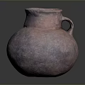 Handcrafted Reddish Brown Clay Sculpture Pot with Handle on Gray Background