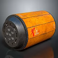 Orange Cylindrical Object With Black Parts Red Chinese Characters And Patterns 3d model