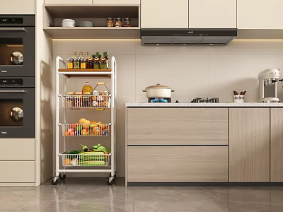 Modern Open Kitchen Interior Design With Island Countertop And Appliances 3d model