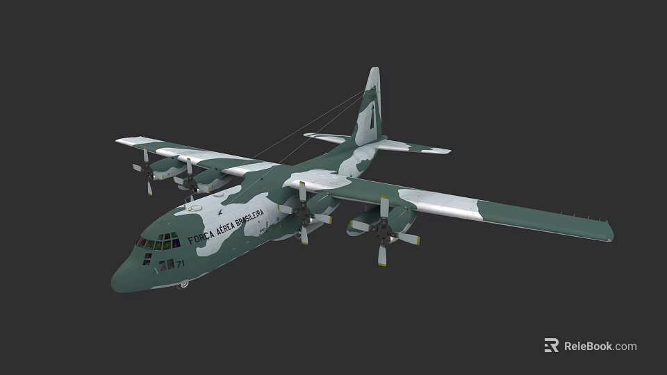 Camouflage Painted Passenger Plane With Multiple Propellers And Green White Color Scheme 3d model 
