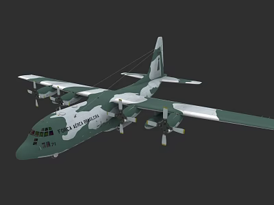 Camouflage Painted Passenger Plane With Multiple Propellers And Green White Color Scheme 3d model
