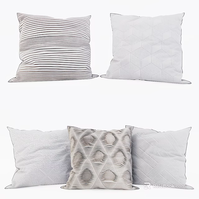Simple Modern Decorative Pillows With Striped And Geometric Patterns In Neutral Tones 3d model 