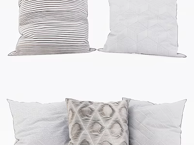Simple Modern Decorative Pillows With Striped And Geometric Patterns In Neutral Tones 3d model
