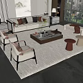 Modern Sofa Coffee Table Set With Accent Chairs Ottoman And Decorative Pillows 3d model