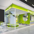 Neaves Modern Milk Tea Shop Interior With Green Design Counter And Seating Area