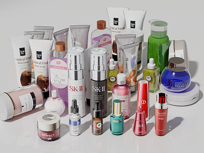 Perfume and Cosmetics Assortment With Various Colorful Bottles Lotion Cream Serum Nail Polish 3d model