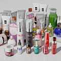 Perfume and Cosmetics Assortment With Various Colorful Bottles Lotion Cream Serum Nail Polish