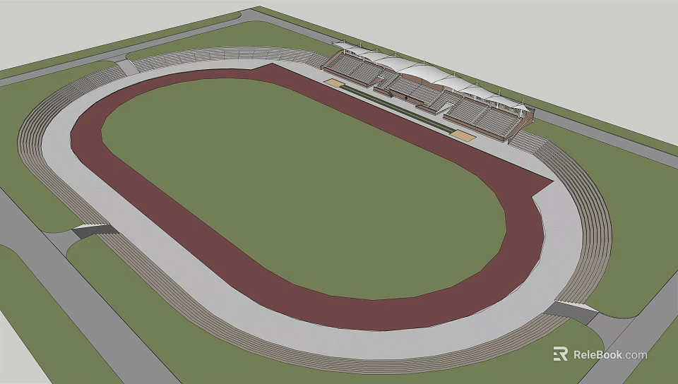 Green Football Field With Running Track And Spectator Stands In Stadium 3d model 