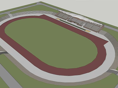 Green Football Field With Running Track And Spectator Stands In Stadium 3d model