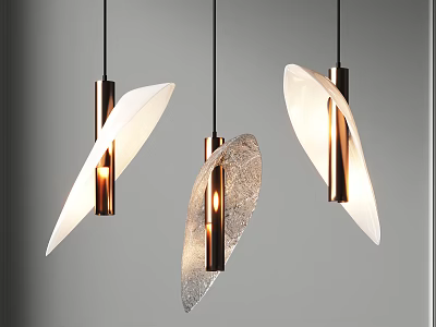 Modern Leaf Shaped Pendant Lights With Metal Accents And Transparent Shades 3d model