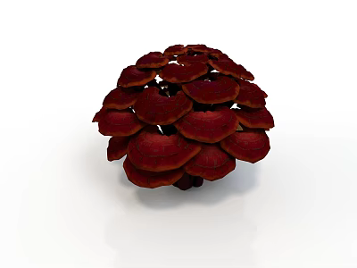 Red Mushroom Like Plant With Circular Stacked Shiny Red Caps Against White Background 3d model