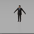 Man In Brown Suit With Striped Tie Glasses And Black Gloves Arms Outstretched Gray Background