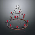 Three Tiered Metal Candle Holder With Red Candles And Hanging Structure