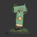 Green Mechanical Robot Figure With Grass Growing On Body And Base 3d model