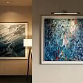 Modern Abstract Paintings With Blue Gray Tones And Vibrant Colors For Interior Wall Decor
