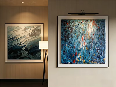 Modern Abstract Paintings With Blue Gray Tones And Vibrant Colors For Interior Wall Decor 3d model