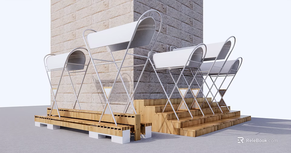 Durable Industrial Equipment With Metal Frames Wooden Platforms And Brick Wall Background 3d model 