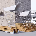 Durable Industrial Equipment With Metal Frames Wooden Platforms And Brick Wall Background