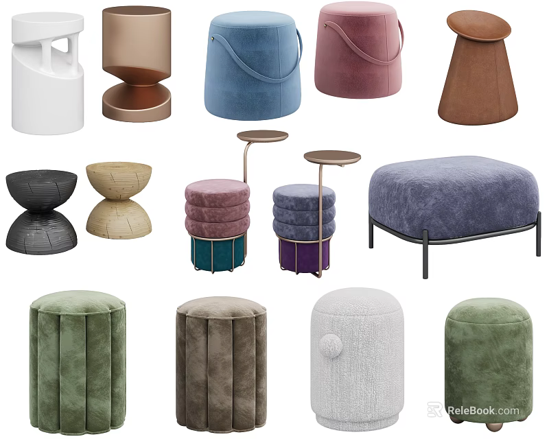 Modern Ottoman Collection With Various Colors Shapes And Stylish Designs For Living Room 3d model 