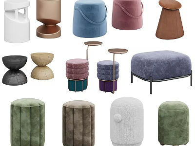 Modern Ottoman Collection With Various Colors Shapes And Stylish Designs For Living Room 3d model