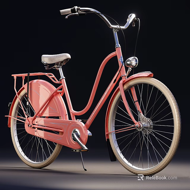 Pink Vintage Bicycle Featuring Classic Design Comfortable Seat Headlight And Rear Rack 3d model 