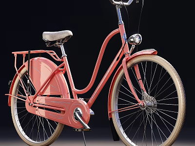 Pink Vintage Bicycle Featuring Classic Design Comfortable Seat Headlight And Rear Rack 3d model