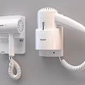 White Wall Mounted Hair Dryers With Coiled Cords As Daily Electrical Appliances