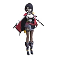 Anime Style Woman In Red Black White Outfit With Arm Blades And Decorative Boots