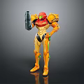 Armored Sci Fi Character With Orange Red Armor Holding Weapon And Green Accents