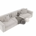 Modern Cream Sofa Interior With Soft Pillows And Cozy Throw Blanket 3d model