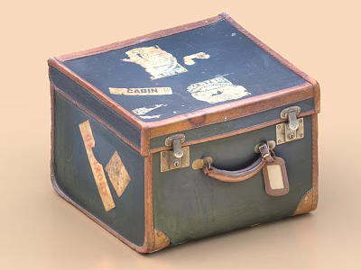 Vintage Leather Suitcase Household Item with Worn Design Metal Clasps and Paper Tags 3d model