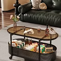 Oval Glass Top Coffee Table With Metal Frame Storage Basket For Snacks Drinks Book And Sofa