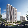 Modern High Rise Residential Buildings With Landscaped Gardens And Clear Sky