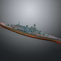 Detailed Military Battleship Model With Gray Hull Red Bottom Turrets And Antennas