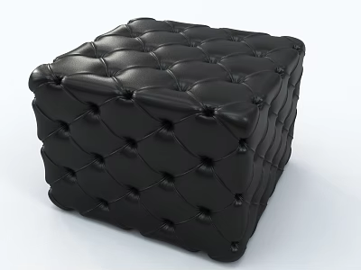 Black Tufted Leather Square Ottoman With Button Detail Modern Design 3d model