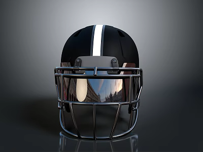 Black American Football Helmet With White Stripe Metallic Facemask And Reflective Surface 3d model