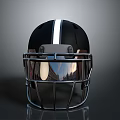 Black American Football Helmet With White Stripe Metallic Facemask And Reflective Surface