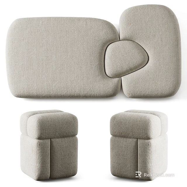 Light Gray Upholstered Sofa Stool With Ergonomic Cushion And Sturdy Design 3d model 