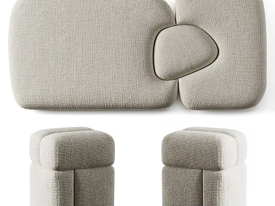 Light Gray Upholstered Sofa Stool With Ergonomic Cushion And Sturdy Design 3d model