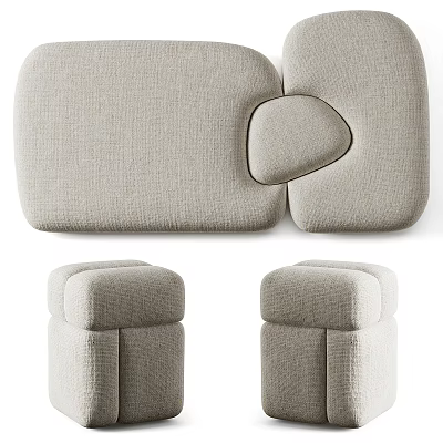 Light Gray Upholstered Sofa Stool With Ergonomic Cushion And Sturdy Design 3d model