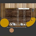 Vimto Drink Stall Featuring Wooden Counter Yellow Containers Beverages And High Stool