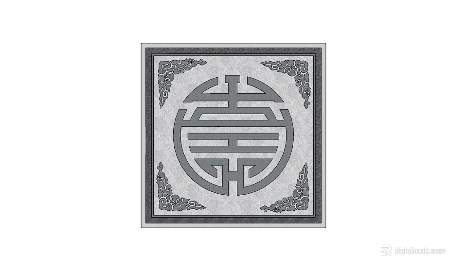 Traditional Chinese Floor Tile With Central Double Happiness Symbol And Decorative Patterns 3d model 