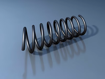 Black Metallic Spiral Spring Placed on Smooth Reflective Surface 3d model