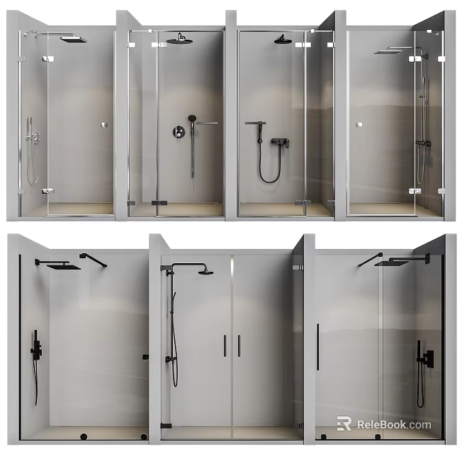 Modern Shower Head Designs In Glass Enclosed Shower Room With Chrome Finish 3d model 