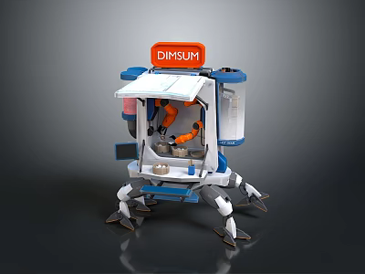 Game Movie Character Robotic Dimsum Food Cart With Mechanical Arm 3d model