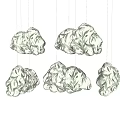 Multiple Modern Cloud Shaped Chandeliers with Folded Texture Design Hanging in White Space
