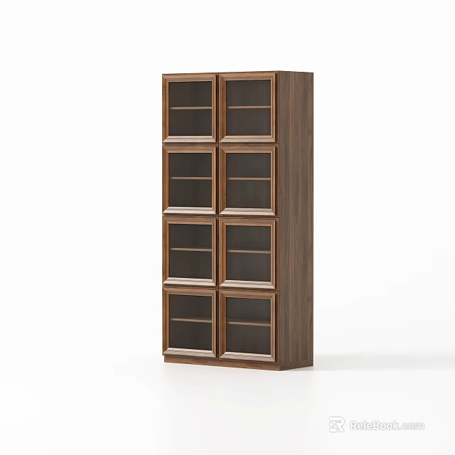 Sturdy Wooden Bookshelf With Glass Doors And Multiple Storage Shelves Design 3d model 